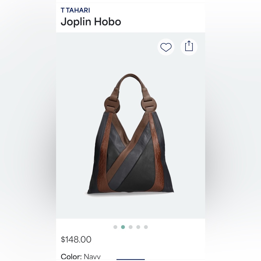 T Tahari Joplin Hobo Leather Bag, Navy NWT